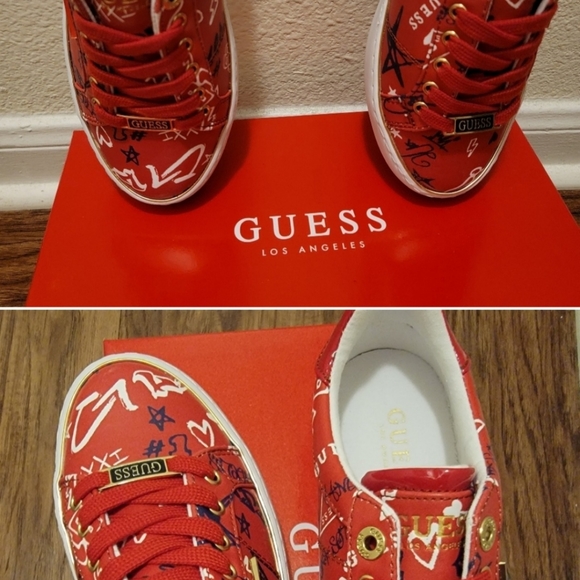 GUESS GAIA Graffiti Red Sneakers GFGAIA6 Womens Lace Up Low-Top - Picture 5 of 16